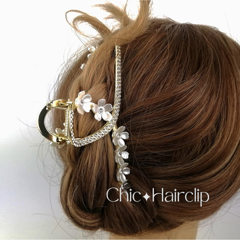 Pince cheveux en métal bijou de coiffure strass cristal chic Elona