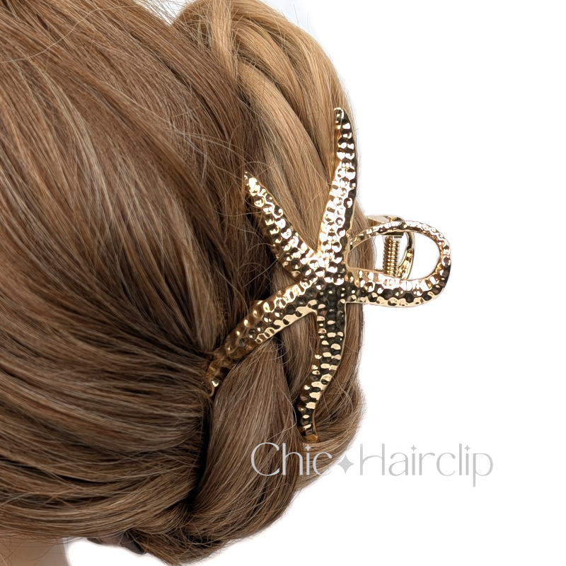 grande pince cheveux épais étoile en métal doré