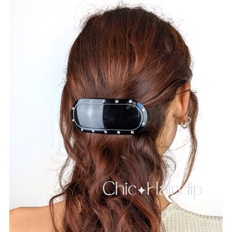 Barrette cheveux noire avec décor cristal