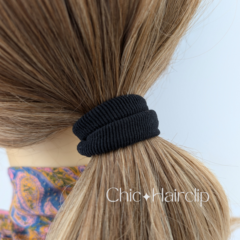 Elastiques cheveux de bonne qualité couleur noir (lot de 5) Chouchous élastiques épais