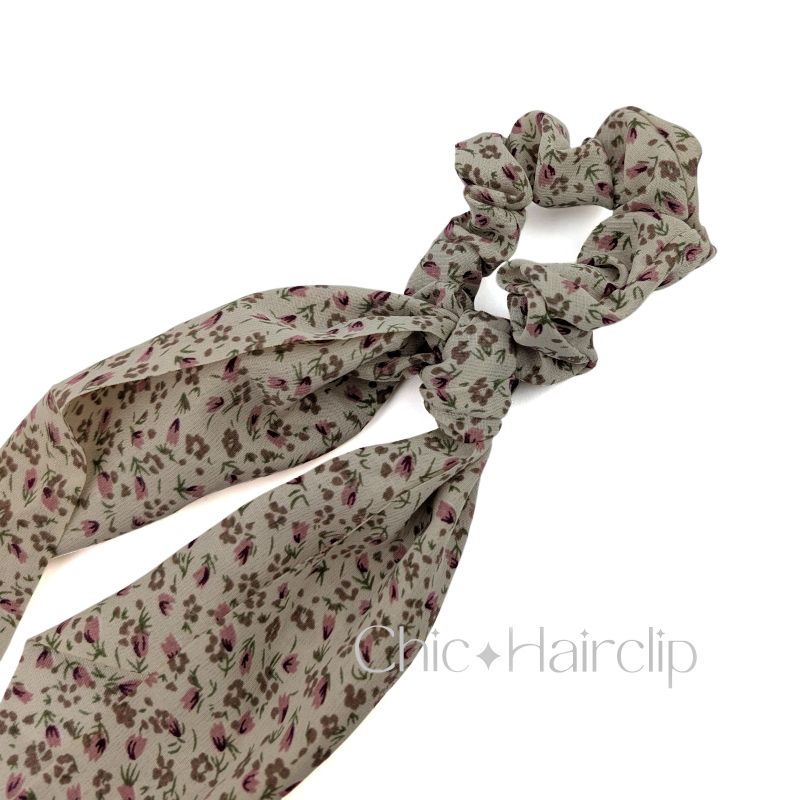 Chouchou foulchie pour cheveux tissu fleuri